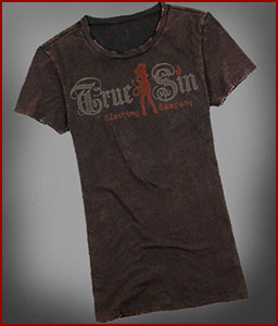 Women's Destroyed Vintage Black True Sin Logo Tee